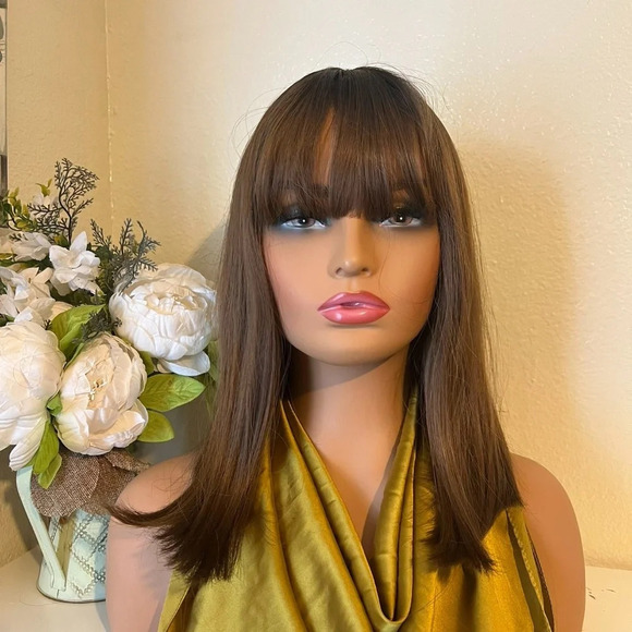 14” Short  Ombre  Black to Brown Natural color Synthetic Wig for Daily U… - Picture 2 of 12